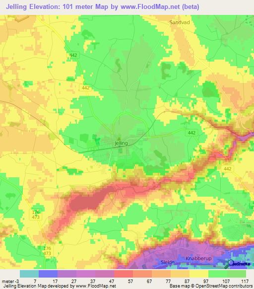 Jelling,Denmark Elevation Map