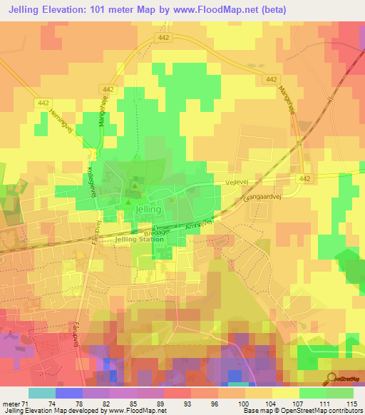 Jelling,Denmark Elevation Map