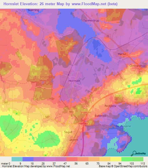 Hornslet,Denmark Elevation Map