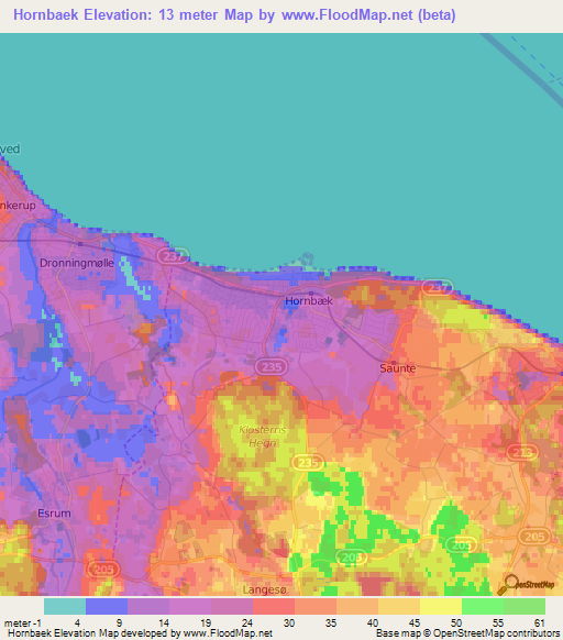 Hornbaek,Denmark Elevation Map