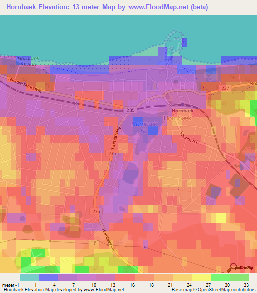 Hornbaek,Denmark Elevation Map