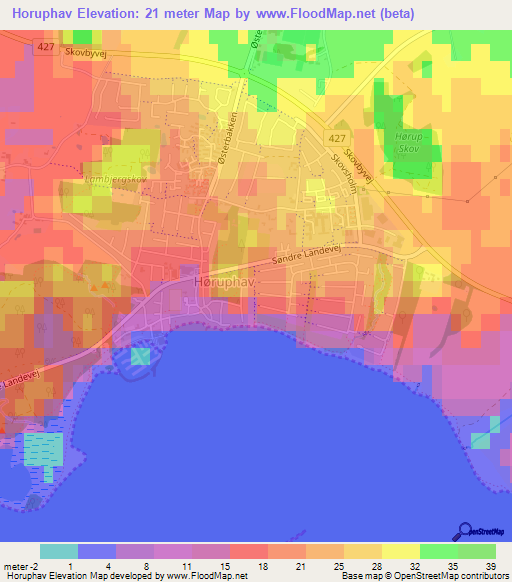 Horuphav,Denmark Elevation Map