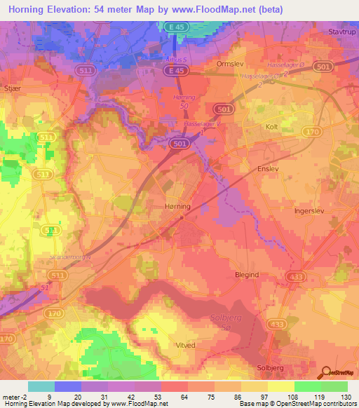 Horning,Denmark Elevation Map