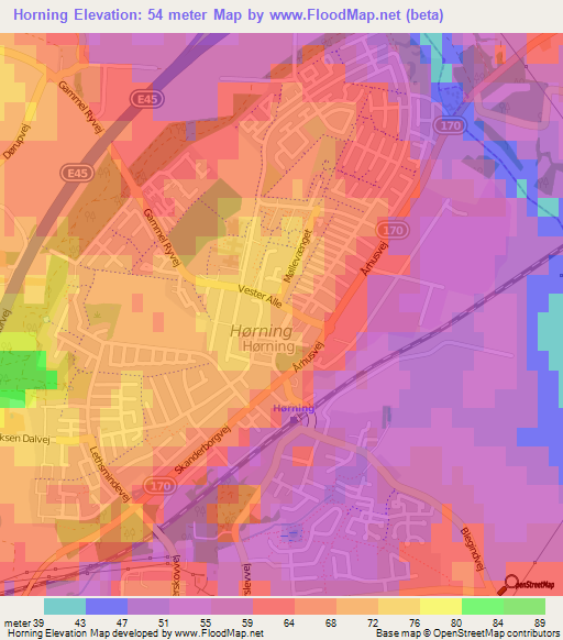 Horning,Denmark Elevation Map