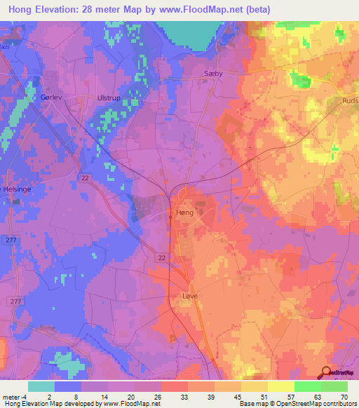 Hong,Denmark Elevation Map