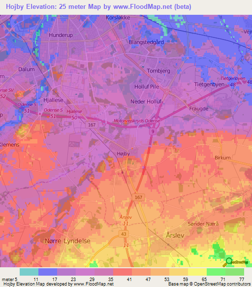 Hojby,Denmark Elevation Map