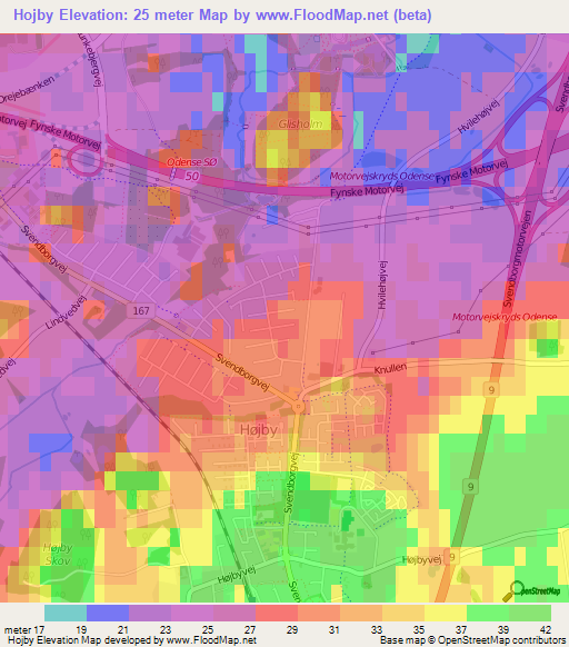 Hojby,Denmark Elevation Map