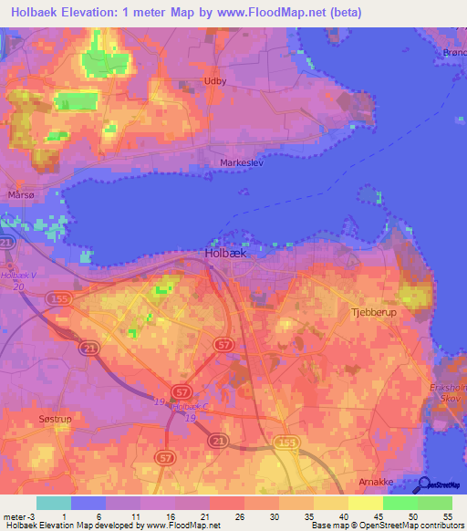 Holbaek,Denmark Elevation Map