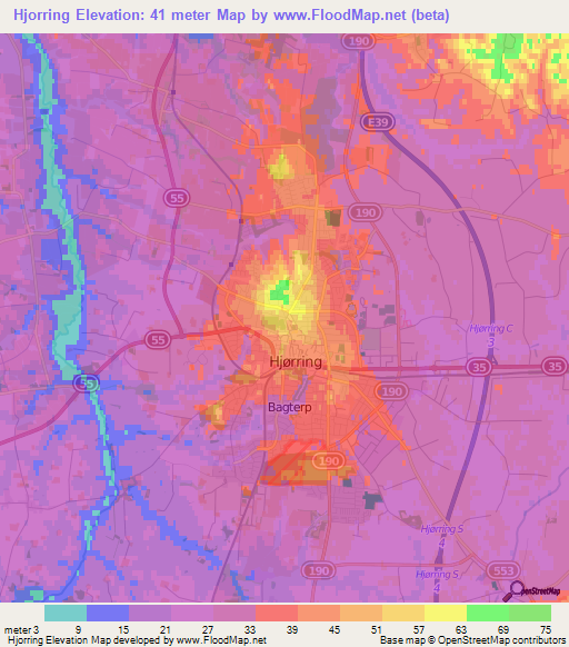 Hjorring,Denmark Elevation Map