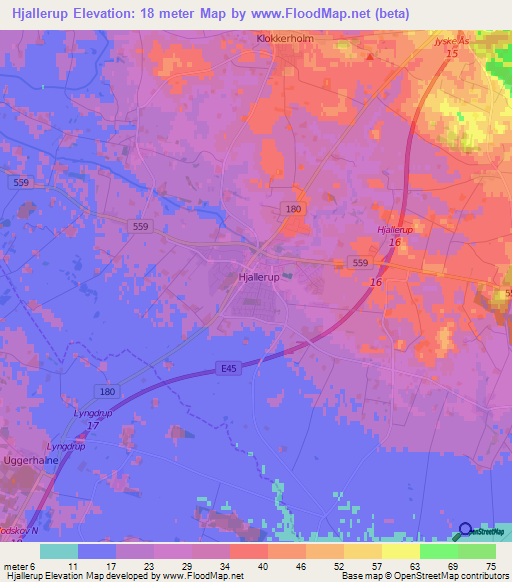 Hjallerup,Denmark Elevation Map