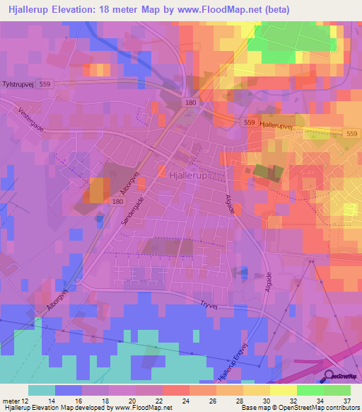 Hjallerup,Denmark Elevation Map