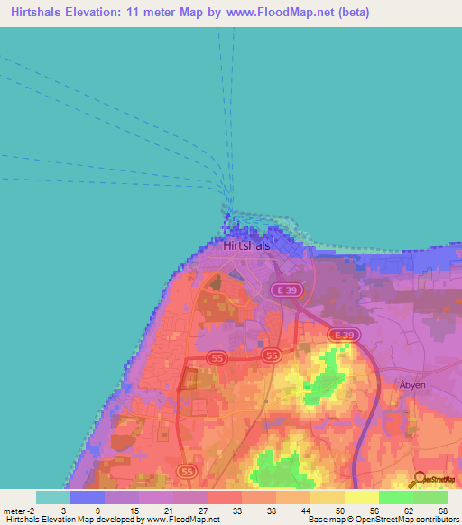 Hirtshals,Denmark Elevation Map