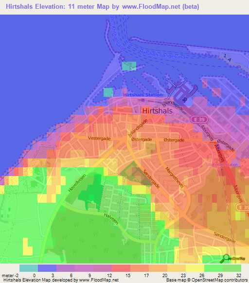 Hirtshals,Denmark Elevation Map