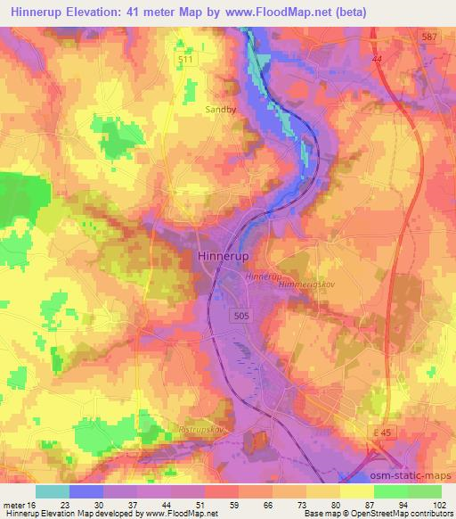 Hinnerup,Denmark Elevation Map