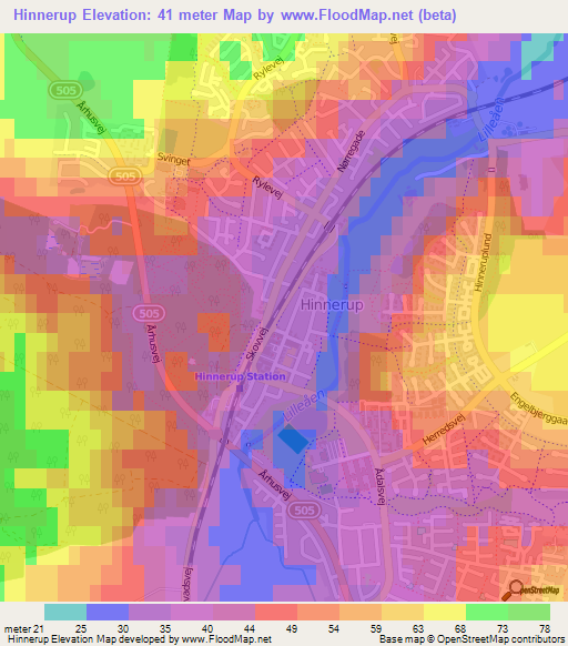 Hinnerup,Denmark Elevation Map