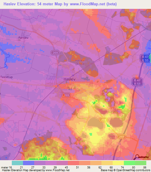 Haslev,Denmark Elevation Map