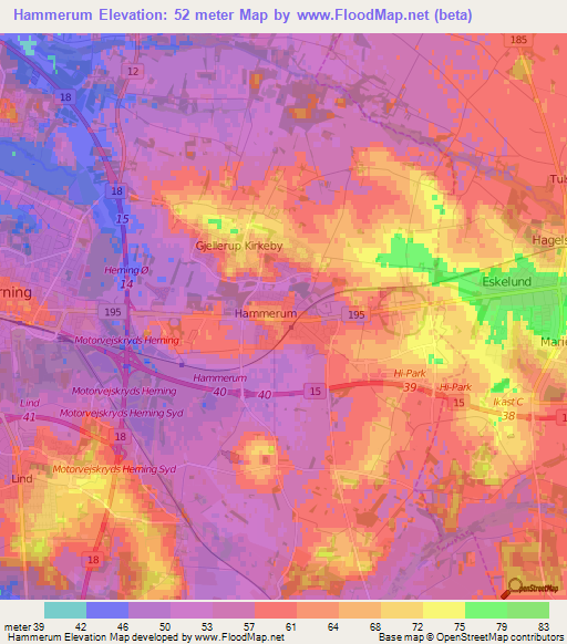Hammerum,Denmark Elevation Map