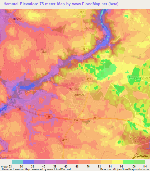 Hammel,Denmark Elevation Map