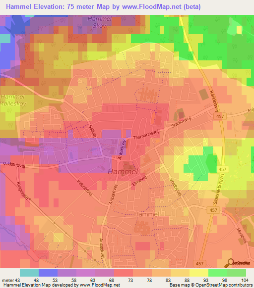 Hammel,Denmark Elevation Map