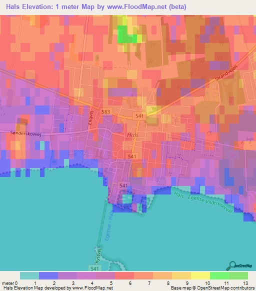 Hals,Denmark Elevation Map