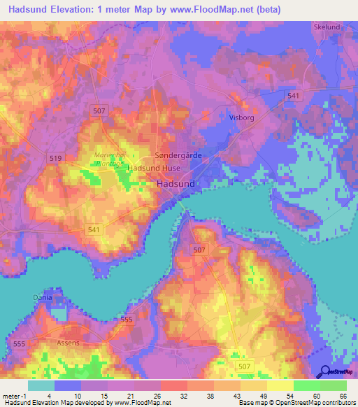 Hadsund,Denmark Elevation Map