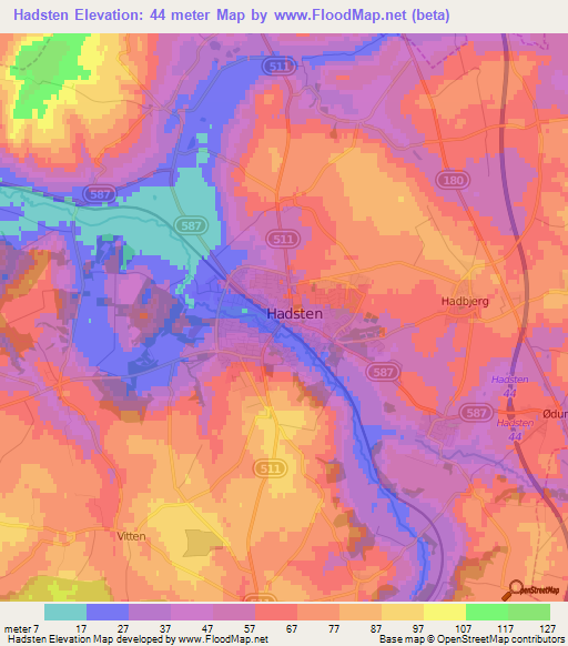 Hadsten,Denmark Elevation Map