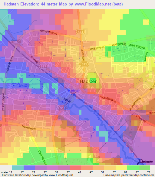 Hadsten,Denmark Elevation Map