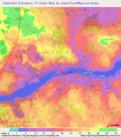 Haderslev,Denmark Elevation Map