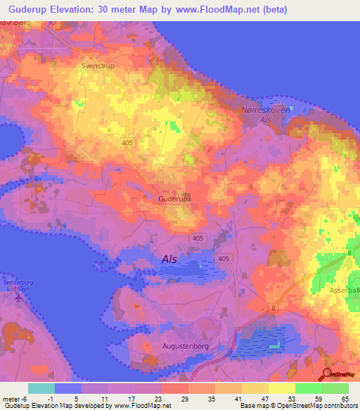 Guderup,Denmark Elevation Map