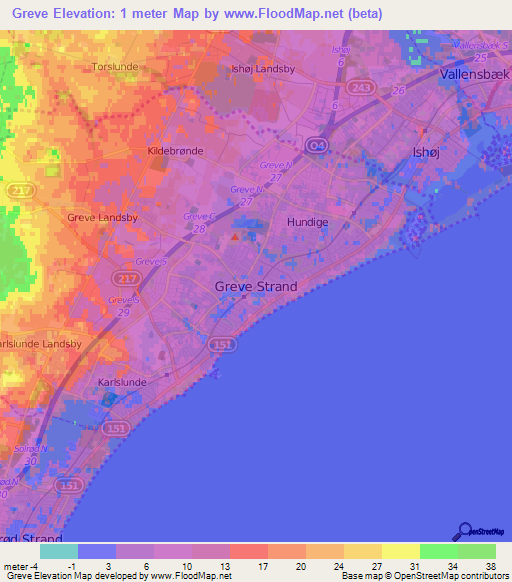 Greve,Denmark Elevation Map