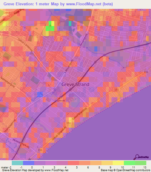 Greve,Denmark Elevation Map