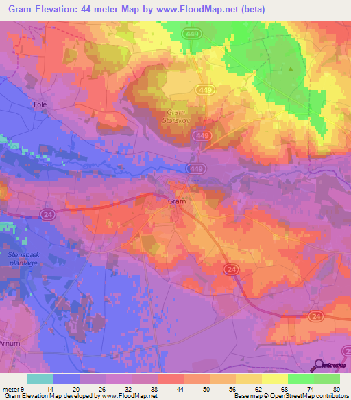 Gram,Denmark Elevation Map