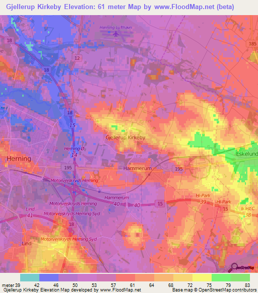 Gjellerup Kirkeby,Denmark Elevation Map