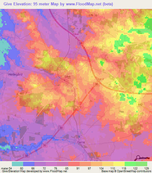 Give,Denmark Elevation Map