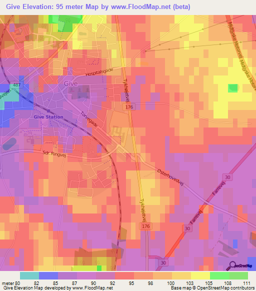 Give,Denmark Elevation Map