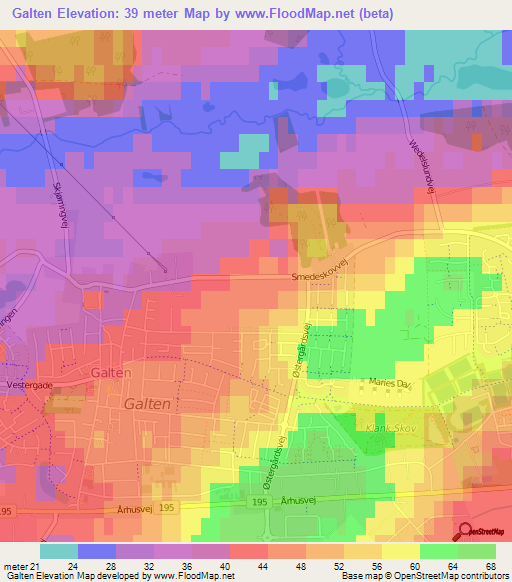 Galten,Denmark Elevation Map