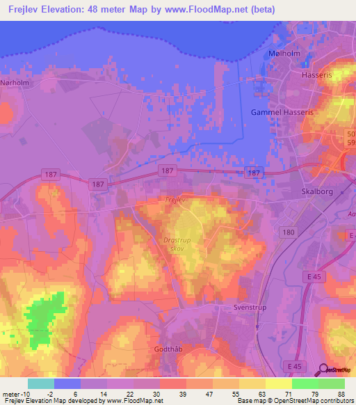 Frejlev,Denmark Elevation Map