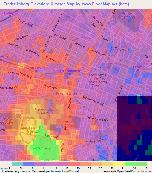 Frederiksberg,Denmark Elevation Map