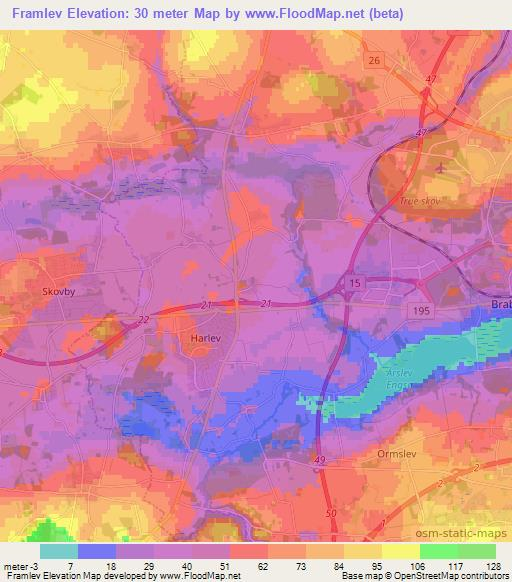 Framlev,Denmark Elevation Map