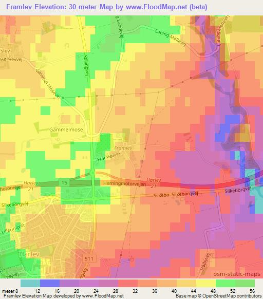 Framlev,Denmark Elevation Map