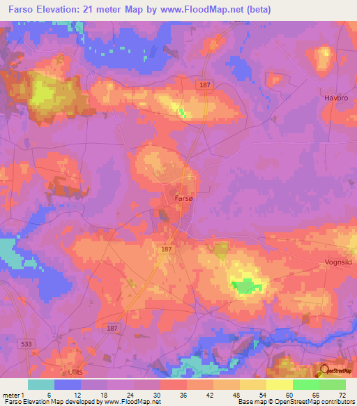 Farso,Denmark Elevation Map