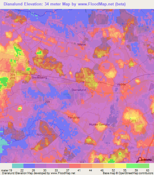 Dianalund,Denmark Elevation Map