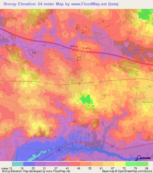 Brorup,Denmark Elevation Map