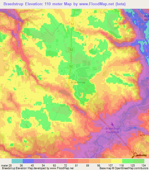 Braedstrup,Denmark Elevation Map