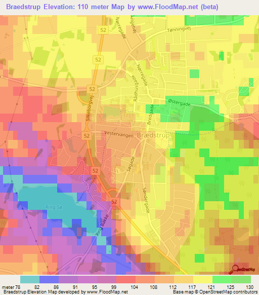 Braedstrup,Denmark Elevation Map