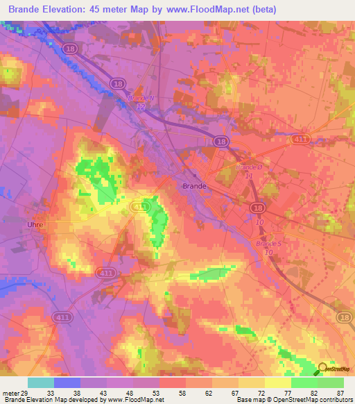 Brande,Denmark Elevation Map