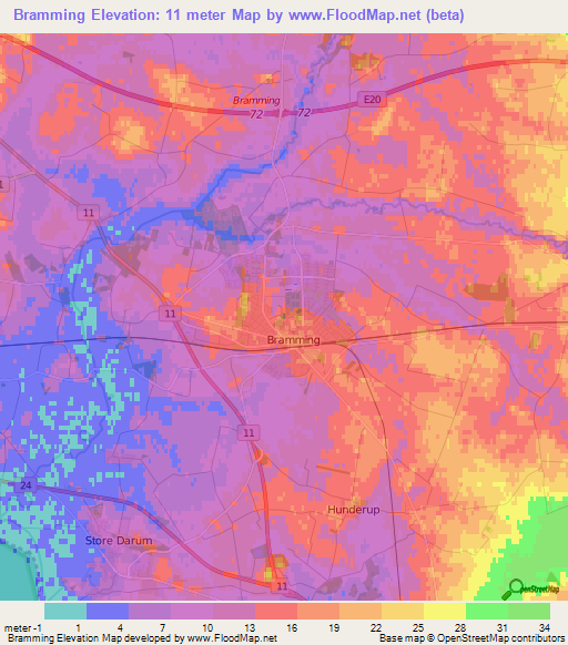 Bramming,Denmark Elevation Map