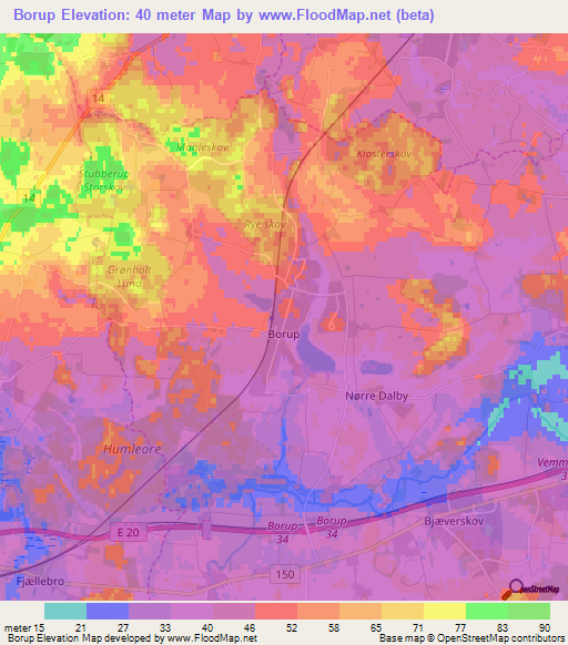 Borup,Denmark Elevation Map