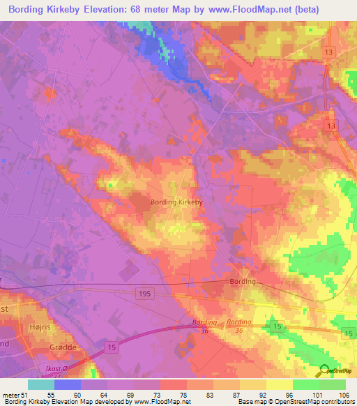 Bording Kirkeby,Denmark Elevation Map
