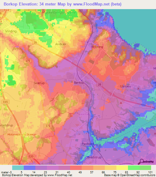 Borkop,Denmark Elevation Map